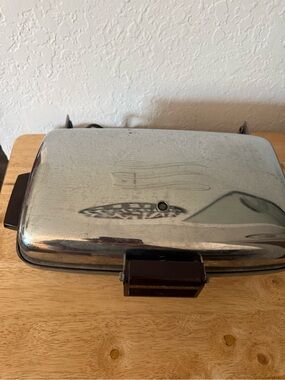 Vintage Stainless Steel Electric Grill with Brown Handles